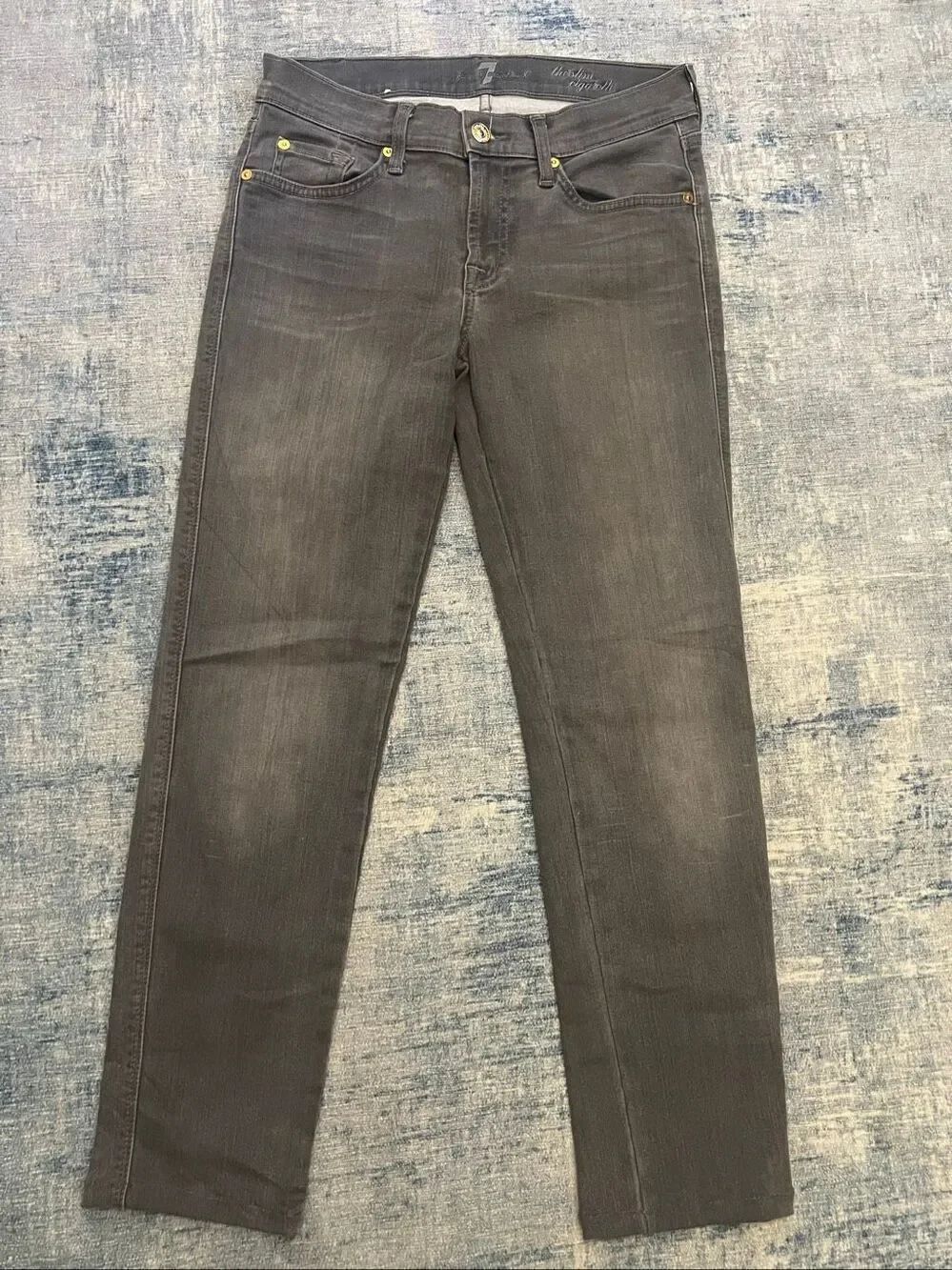 7 For All Mankind Gray The Slim Cigarette Leg Jeans Women's 28" SHORT Hemmed